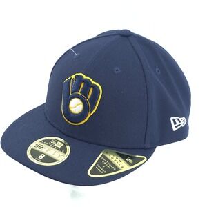 New Era 59Fifty Milwaukee Brewers Navy Blue Fitted Size 8‎ Low Profile Hat NEW